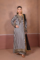 Black & White Striped Pakistani Winter Dress