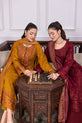 Mustard Gold & Maroon Pakistani Winter Dresses