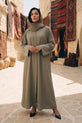 Taupe Grey Crystal-Cuffed Nida Abaya with Hijab