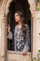 Black Floral Printed &amp; Embroidered Linen 3 Piece Suit - 0010