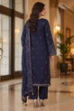 Navy Blue Embroidered Karandi Suit with Chiffon Dupatta - KR05A