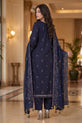 Navy Blue Embroidered Karandi Suit with Chiffon Dupatta - KR05A