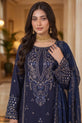 Navy Blue Embroidered Karandi Suit with Chiffon Dupatta - KR05A
