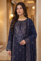 Navy Blue Embroidered Karandi Suit with Chiffon Dupatta - KR05A