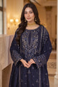 Navy Blue Embroidered Karandi Suit with Chiffon Dupatta - KR05A