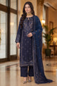Navy Blue Embroidered Karandi Suit with Chiffon Dupatta - KR05A