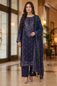 Navy Blue Embroidered Karandi Suit with Chiffon Dupatta - KR05A
