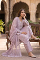 Lilac Embroidered Linen 3 Piece Suit with Chiffon Dupatta - GU777