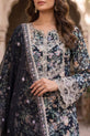 Black Floral Printed &amp; Embroidered Linen 3 Piece Suit - 0010