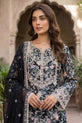 Black Floral Printed &amp; Embroidered Linen 3 Piece Suit - 0010