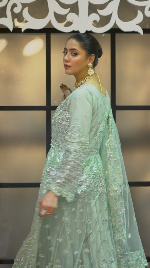Green color Wedding dress