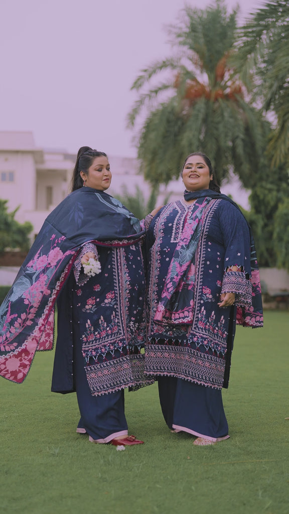 Navy Blue Printed Pakistani Dresses