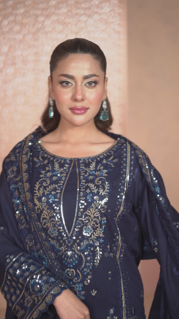 Royal Blue 3-Piece Pakistani Designer Dresses